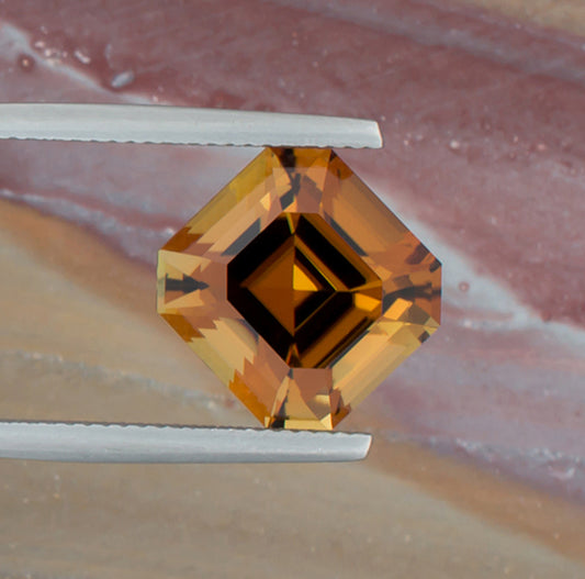 7.61ct Golden Tourmaline Top View Angle Natural Background 
