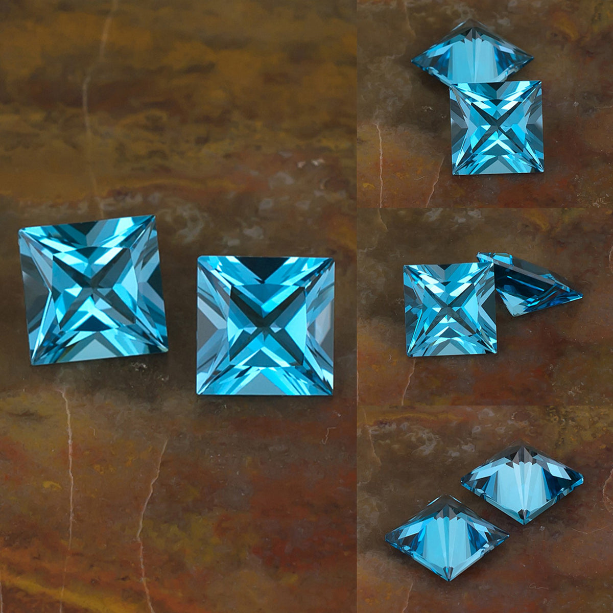 8mm Blue Topaz Colored Gemstone Pair Collage

