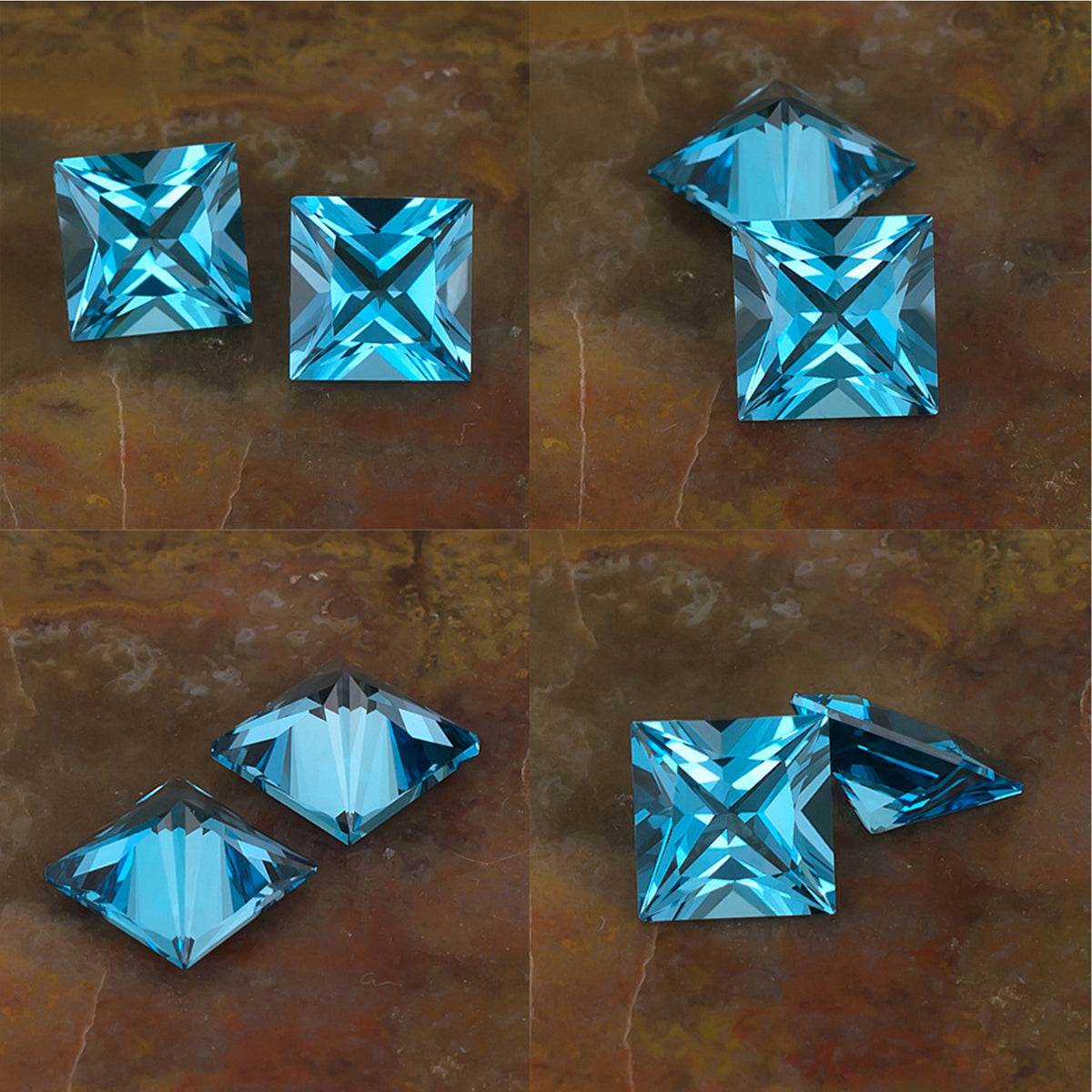8mm Blue Topaz Colored Gemstone Pair Collage

